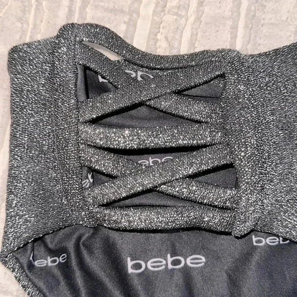 BEBE SZ S Black Metallic Bikini swimsuit - Picture 3 of 5